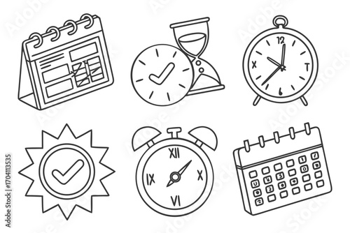 Clock calendar hourglass time management appointment schedule reminder planning deadline organization 100 on transparent background