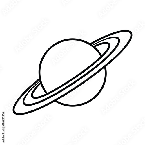 Minimalist black and white line drawing of Saturn with iconic rings in clean, continuous single-line geometric illustration