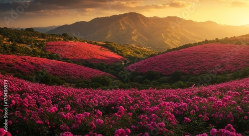 Saudi Arabian mountains of Taif with roses