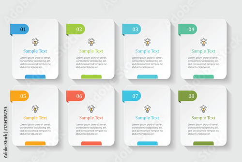 infographic vector illustration with 3, 8, 5, 6 steps, infographic template design. Can be used for process diagrams, presentations, workflows.	