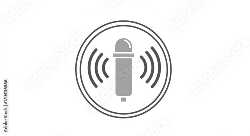 A microphone icon in gray, symbolizing audio recording, podcasting, and voice communication with a clean and minimalist design