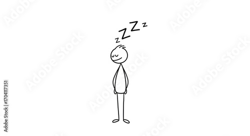 Sleeping or bored stick figure with Zzz symbol. Simple cartoon drawing on white background.