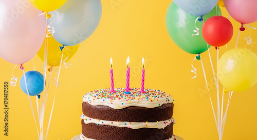 Birthday cake with candles and balloons party celebration happy birthday cake event dessert sweet treat