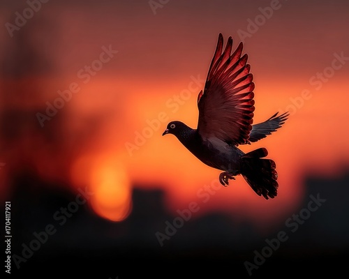 Silhouette pigeon flying from cupped hands at sunrise, freedom and peace message