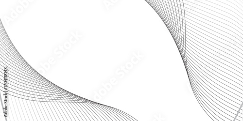 Create a dynamic abstract composition where thin black lines bend and intersect in a wavelike structure. The overlapping lines should form a translucent mesh, producing depth and dimension against a 