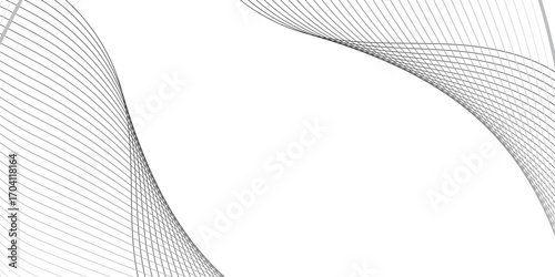 Create a dynamic abstract composition where thin black lines bend and intersect in a wavelike structure. The overlapping lines should form a translucent mesh, producing depth and dimension against a 