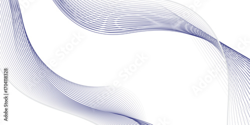 Generate an abstract vector illustration where thin, overlapping blue gradient lines sweep across the canvas in a rhythmic flow. The design should feel airy, balanced, and minimal, with the smooth cur