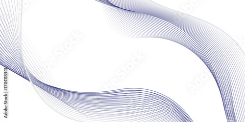 Generate an abstract vector illustration where thin, overlapping blue gradient lines sweep across the canvas in a rhythmic flow. The design should feel airy, balanced, and minimal, with the smooth cur