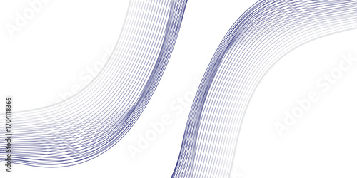 Generate an abstract vector illustration where thin, overlapping blue gradient lines sweep across the canvas in a rhythmic flow. The design should feel airy, balanced, and minimal, with the smooth cur