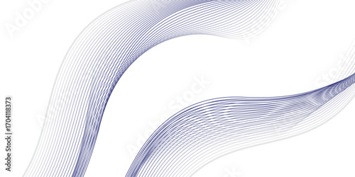 Generate an abstract vector illustration where thin, overlapping blue gradient lines sweep across the canvas in a rhythmic flow. The design should feel airy, balanced, and minimal, with the smooth cur