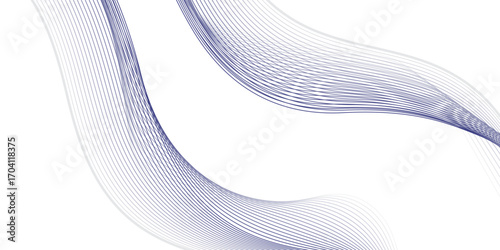 Generate an abstract vector illustration where thin, overlapping blue gradient lines sweep across the canvas in a rhythmic flow. The design should feel airy, balanced, and minimal, with the smooth cur