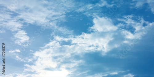 Blue air daylight natural fresh clouds fluffy panorama atmosphere love canvas white background image surface splashed wallpaper.