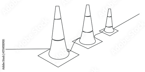 Continuous line design traffic cone, Road cone line continuous drawing vector. One line Road cone vector background. Road cone icon. Hand drawn Editable stroke.