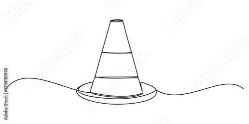 Traffic cone continuous one line art of design , Road cone line continuous drawing vector.