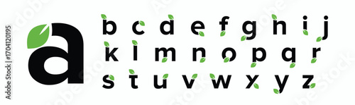 modern nature leaf earth green tree abstract digital alphabet font. minimal technology typography, creative urban sport fashion futuristic font and with numbers. vector illustration

