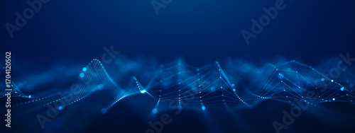 Abstract Futuristic Technology Data Wave Background with Glowing Blue Data Wave, AI Technology, Digital Network, and Innovation concept.