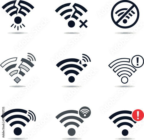  Need kinds of different wi-fi offline icon animation with technology background