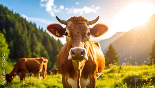 Wallpaper Mural Cow in a sunny meadow Torontodigital.ca