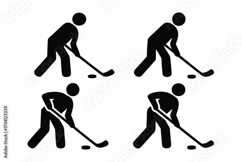 set of Hockey player icon silhouette illustration  isolated on white background