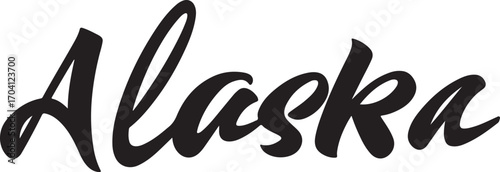 Alaska with calligraphy style by real bold elements in silhouette white background.