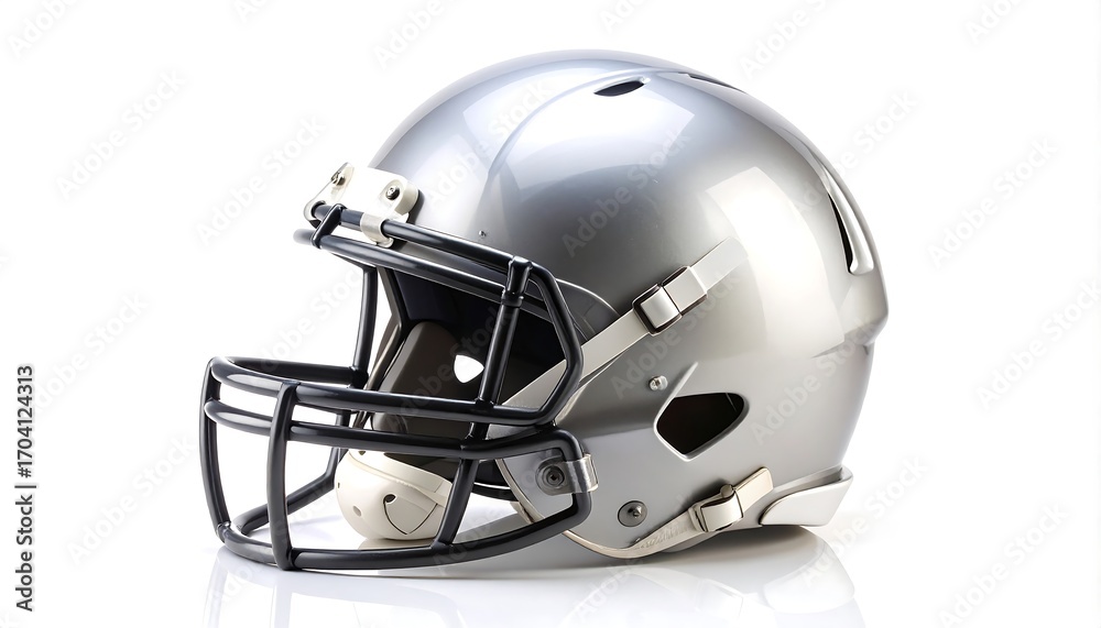 Fototapeta premium Silver Football Helmet - Protective Gear for American Football Players.