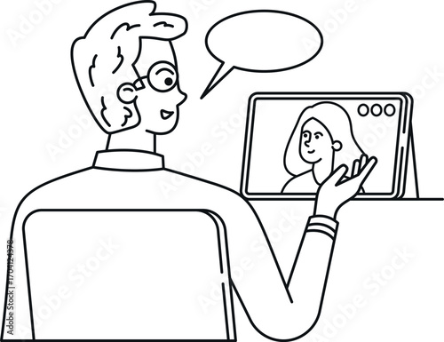 Boyfriend girlfriend online chatting black-and-white