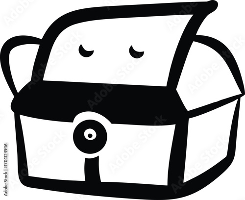 Black cartoon treasure chest with open lid and lock on a white background wealth