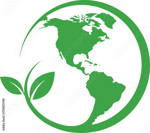 Green eco earth globe illustration, sustainable world design, environmental conservation symbol, renewable energy icon, nature protection, ecological future, eco-friendly living