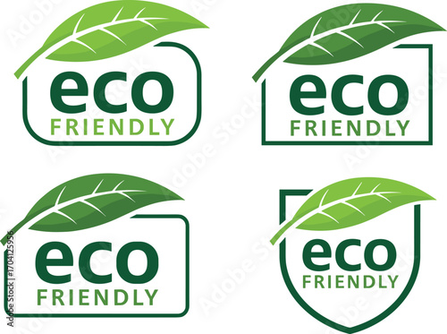 WebEco friendly logo design with green leaf, sustainable label, organic product branding, recyclable symbol, natural packaging, environmental badge, eco icon