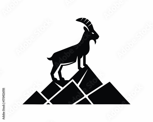 goat climbing mountain silhouette vector isolated on white background