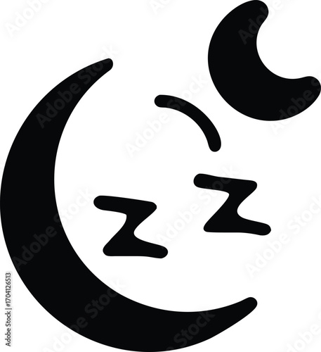 Black Silhouette of a Crescent Moon with Zzz Symbols and a Full Moon on a White Background night sleep