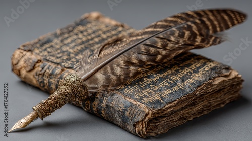 Ancient Manuscript with Quill and Intricate Pen