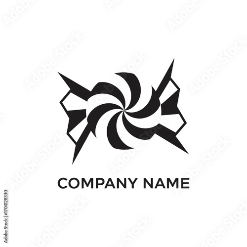 Abstract black and white spiral pinwheel logo design.