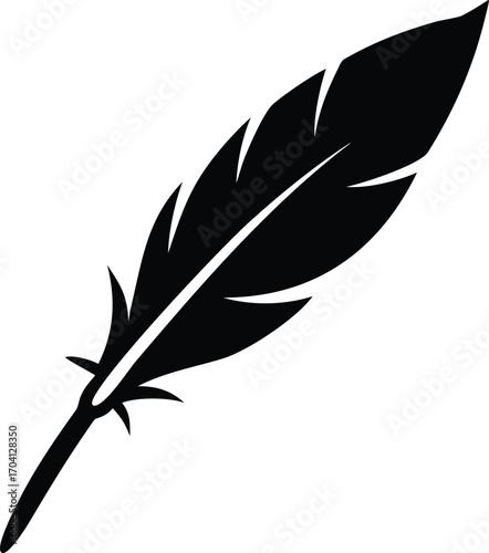 Black silhouette of a quill pen on a white background feather writing