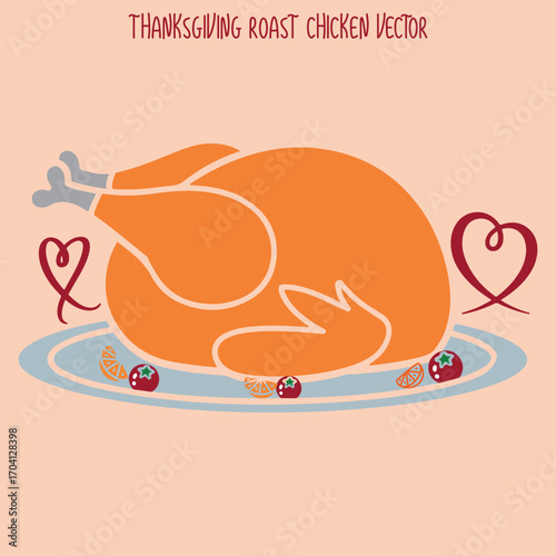 Thanksgiving roast chicken vector  illustration with decorative elements
