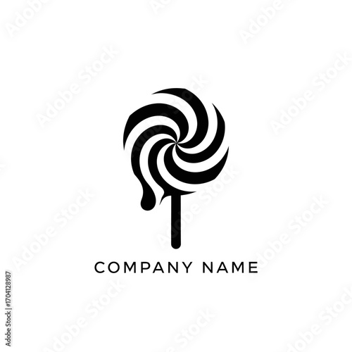 Black and white melting swirl lollipop logo design.