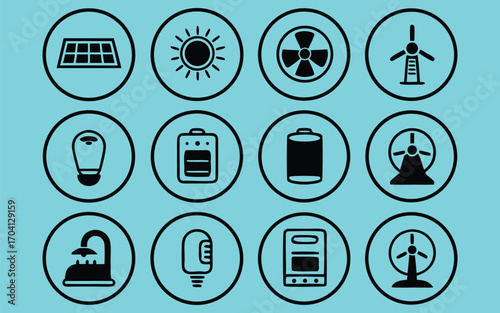 Renewable Energy Icons Solar, Wind, Hydro, and More