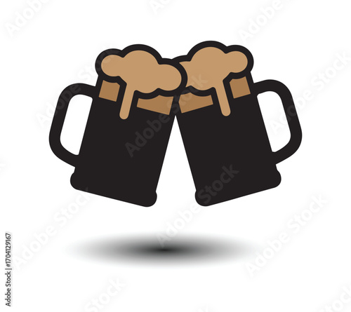 Two beer mugs clinking in celebration, a simple icon.