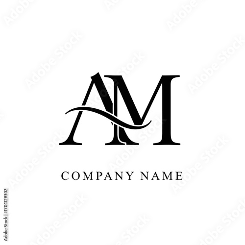 Elegant AM logo design with company name, perfect for branding and identity.