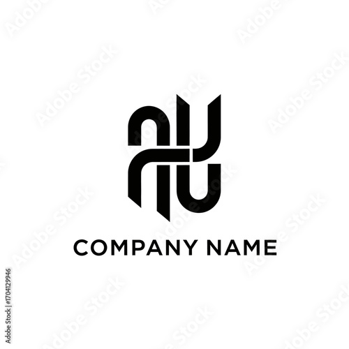 Interlocked NU monogram logo design for business.