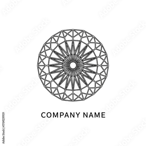 Intricate geometric design representing a company logo with radial symmetry and detailed lines.