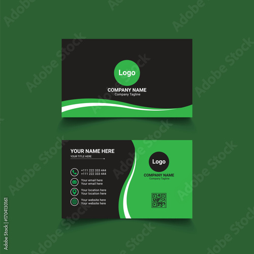 Modern green and black company business card design template for professional branding