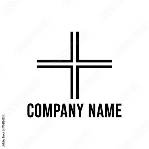 Simple black cross logo design for company branding and identity.