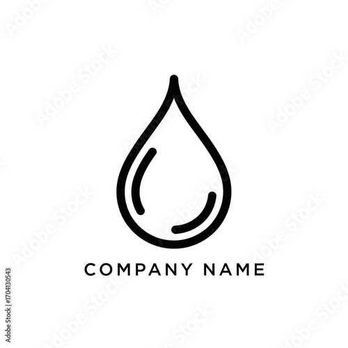 Simple black line art water drop logo design.