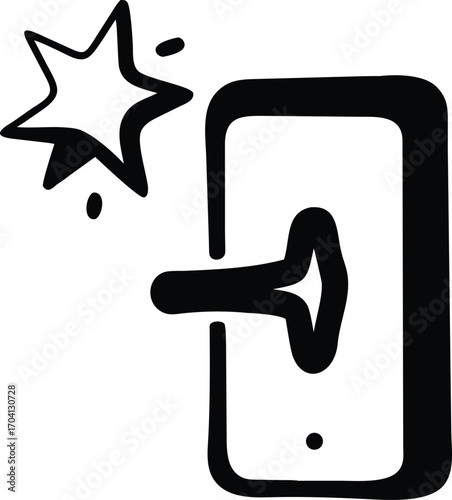 Hand Drawn Black Icon of a Light Switch Being Flipped with a Starburst Effect on a White Background