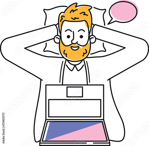 Lazy man online chatting vector illustration