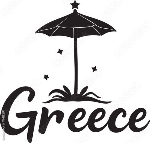 Greece with star and umbrella mini and calligraphy style.