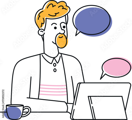 Businessman chatting online vector illustration