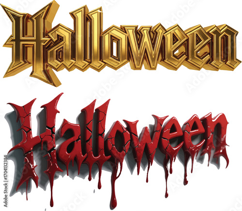 Spooky Halloween text with gold and bloody red fonts