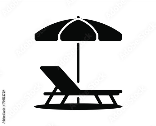 Beach Chair with Umbrella Icon Vector Summer Vacation Symbol